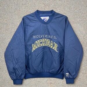 90s Logo 7 NCAA Michigan Wolverine College Basketball Embroidered Pullover